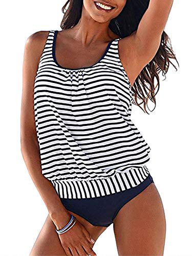 BIKINX Striped Tankini Swimsuits for Women Plus Size Swimwear Tummy Control Two Piece Bathing Suits - Image 1