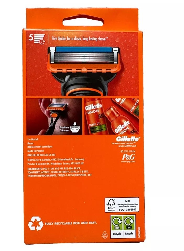 GILLETTE FUSION5 1 RAZOR + 3 BLADES REFFILLS,1 COUNT - Image 2