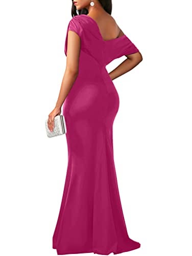 YMDUCH Women's Elegant Sleeveless Off Shoulder Bodycon Long Formal Party Evening Dress Rose - Image 2