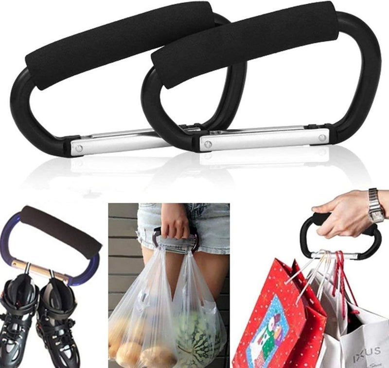 Aubcee 2 Packs Large Stroller Hooks, Aluminum Grocery Bag Handle Organizer Hook or Diaper Bags Holder- Black Diverse requirement fit - Image 1