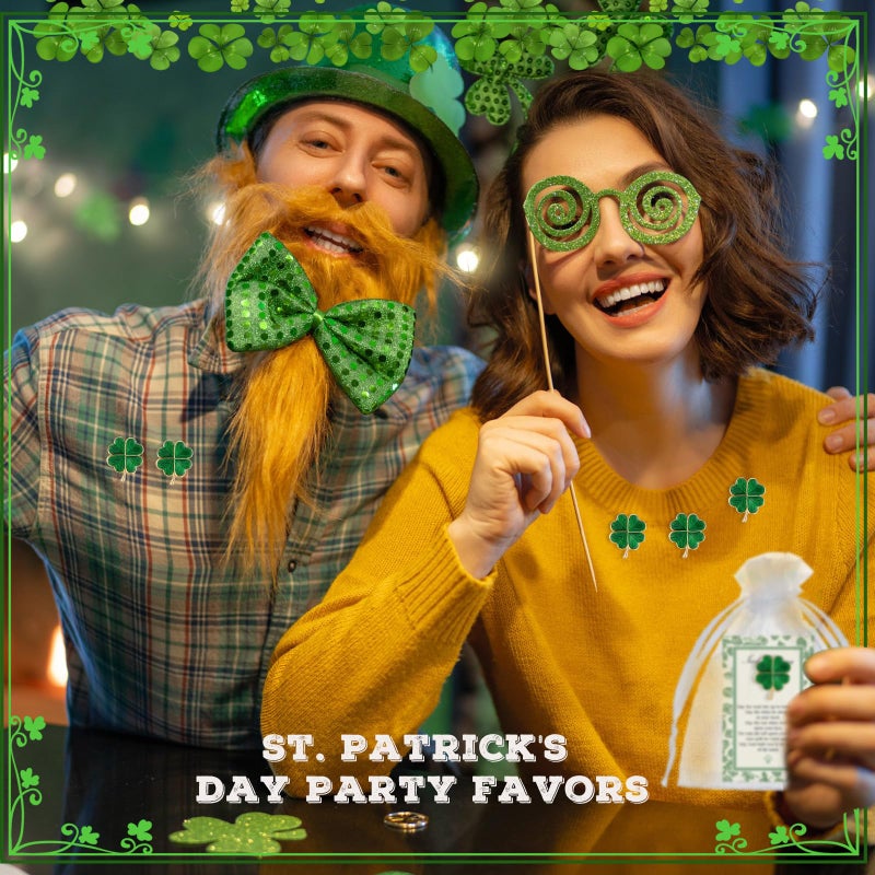 Remuuly 24 Sets St. Patrick's Day Clover Lapel Pins Include Four Leaf Clover Lapel Pin Brooches Blessing Cards Organza Gift Bags - Image 4