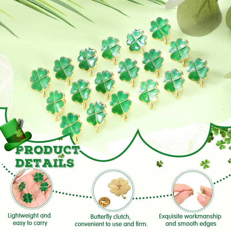 Remuuly 24 Sets St. Patrick's Day Clover Lapel Pins Include Four Leaf Clover Lapel Pin Brooches Blessing Cards Organza Gift Bags - Image 3