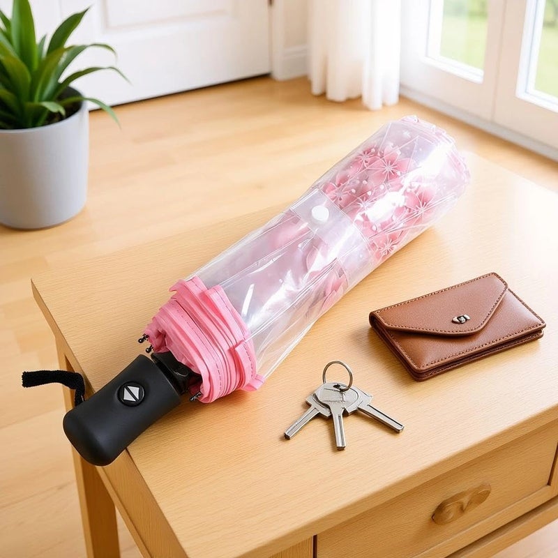 wfljl Transparent Umbrella, 11-Inch, with Pink Cherry Blossom Design, Clear Umbrellas for Rain, for Daily Use and Outdoor - Image 4