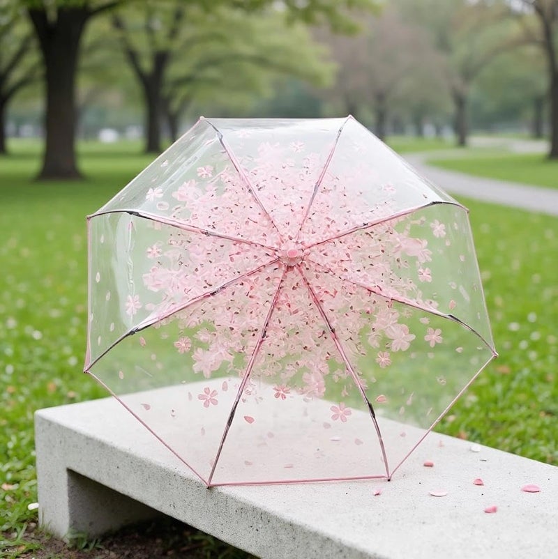 wfljl Transparent Umbrella, 11-Inch, with Pink Cherry Blossom Design, Clear Umbrellas for Rain, for Daily Use and Outdoor - Image 3