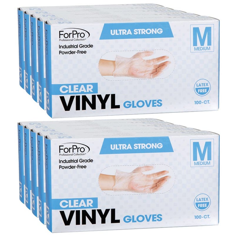 ForPro Disposable Vinyl Gloves Clear Industrial Grade PowderFree LatexFree NonSterile Food Safe 275 Mil Palm 39 Mil Fingers Medium 100Count Pack of 10