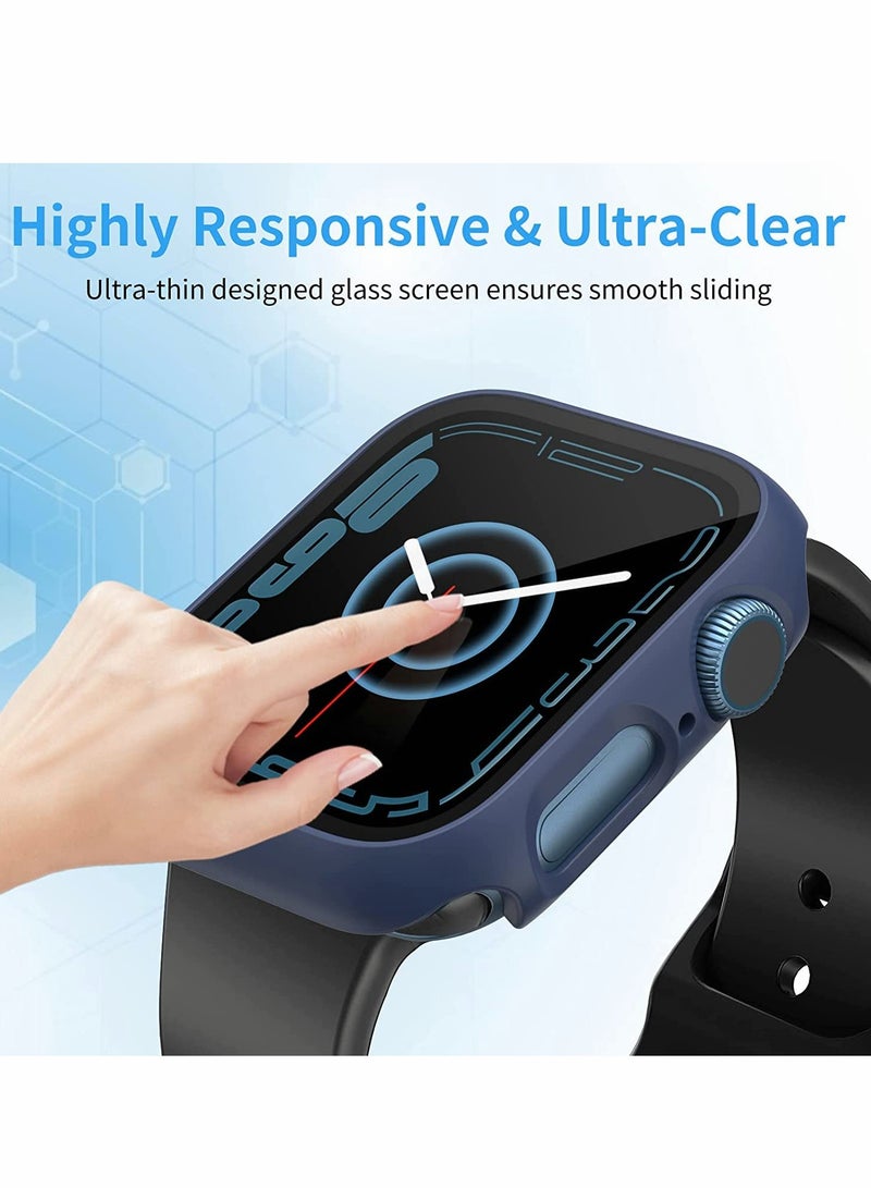 Excefore Hard PC Case Compatible with Apple Watch Series 7 45mm,Tempered Glass Screen Protector, Full Coverage, Touch Sensitive, Ultra-Thin HD Clear Bumper Protective Cover-Black/Clear/Blue - Image 3