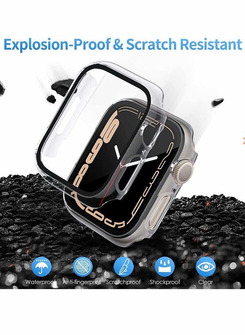 Excefore Hard PC Case Compatible with Apple Watch Series 7 45mm,Tempered Glass Screen Protector, Full Coverage, Touch Sensitive, Ultra-Thin HD Clear Bumper Protective Cover-Black/Clear/Blue - Image 2