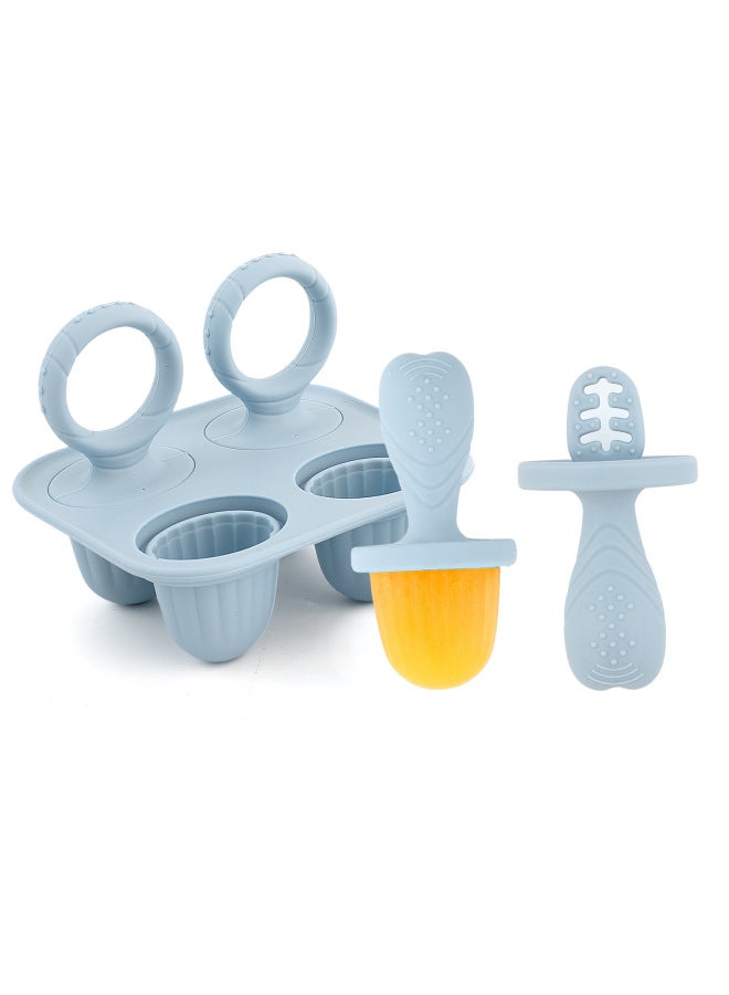 Baby Molar Popsicle Ice Cream Mold Making Popsicle Ice Cream Food Grade Silicone Special Mold Homemade Ice Cream-Specifications:Type A (grey Blue)-chassis + Round Straight Handle-color:Teething Popsicle Mold  - Image 1