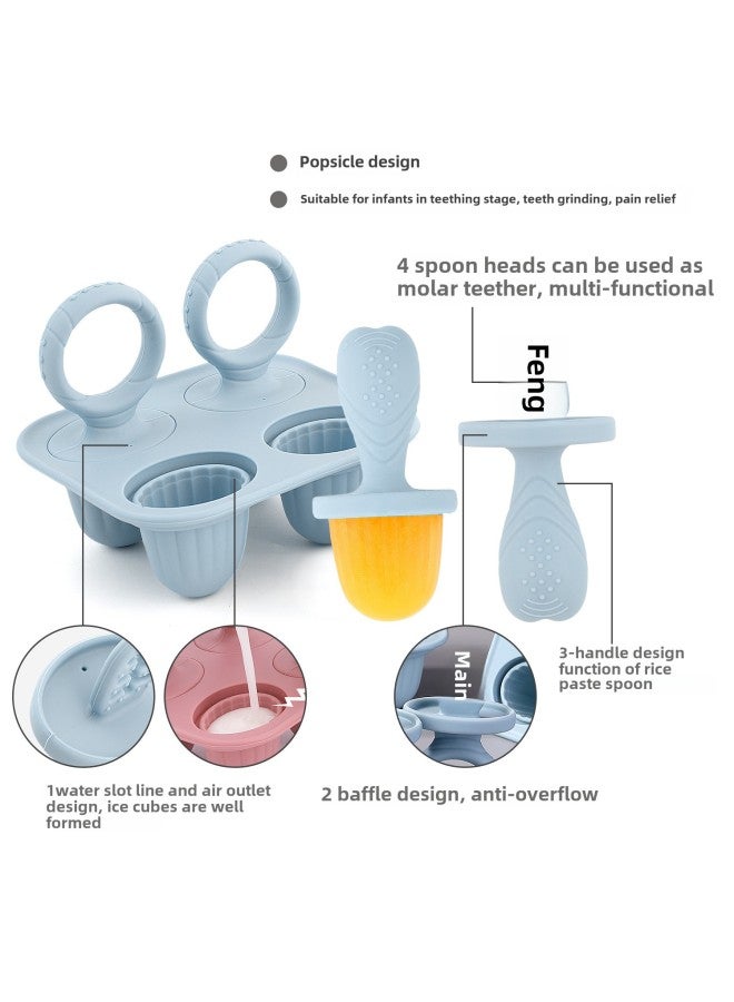 Baby Molar Popsicle Ice Cream Mold Making Popsicle Ice Cream Food Grade Silicone Special Mold Homemade Ice Cream-Specifications:Type A (grey Blue)-chassis + Round Straight Handle-color:Teething Popsicle Mold  - Image 5
