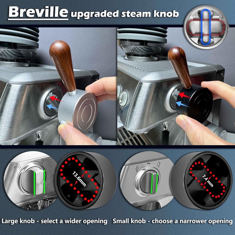 نيوزا آلة إسبريسو محدثة، مزودة بمقبض بخار متوافق مع آلات Breville Sage Barista Express BES870XL، BES875، BES876، مصنوعة من الألمنيوم ومع مقبض خشبي (لون فضي). - Image 5