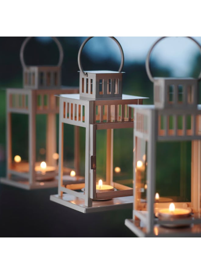 Tealight Lantern for Indoor and Outdoor Use, White 20 cm Steel and Glass Decorative Lantern with Handle, Standing or Hanging Candle Holder for Home, Balcony, Garden and Table Decor - Image 2