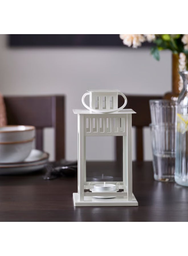 Tealight Lantern for Indoor and Outdoor Use, White 20 cm Steel and Glass Decorative Lantern with Handle, Standing or Hanging Candle Holder for Home, Balcony, Garden and Table Decor - Image 4