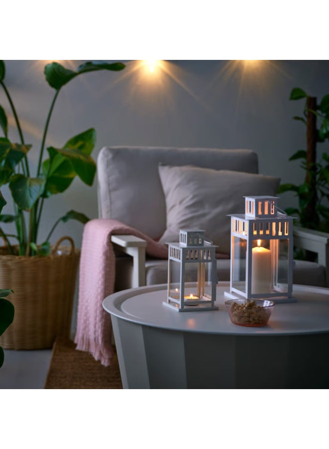 Tealight Lantern for Indoor and Outdoor Use, White 20 cm Steel and Glass Decorative Lantern with Handle, Standing or Hanging Candle Holder for Home, Balcony, Garden and Table Decor - Image 3