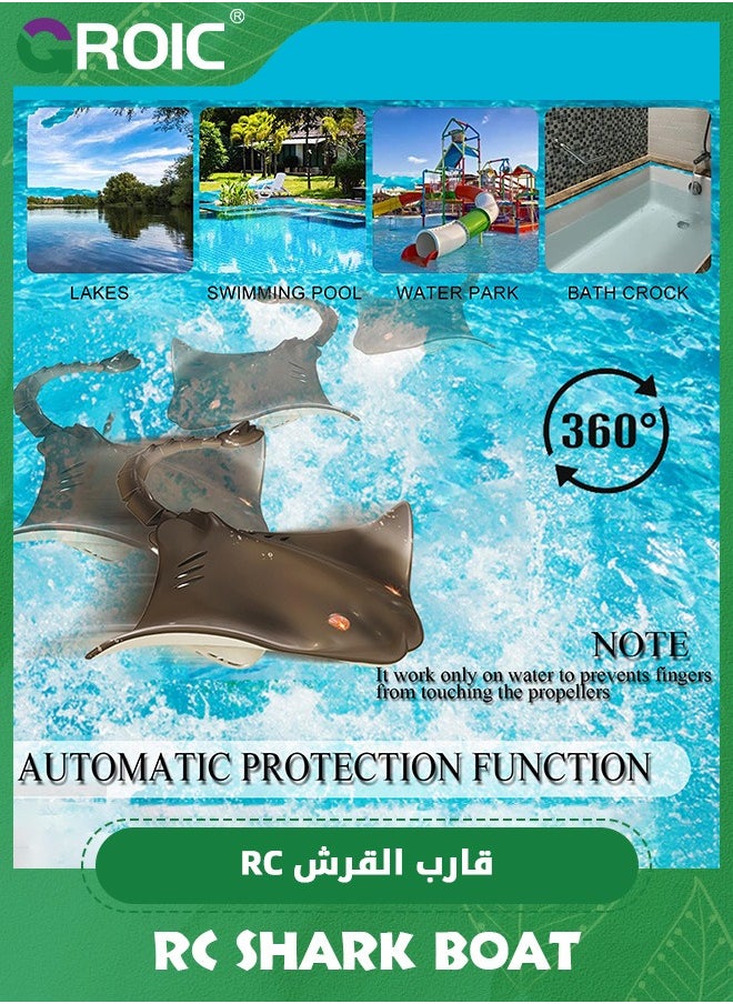 GROIC - RC Boat,Remote Control Boat,Devil Fish Lake and Pool Toys for Kids，Fast Led Lights Mini RC Boat Toy Boat,Electric RC Shark Fish Toys with Light & Spray Water Function - Image 1