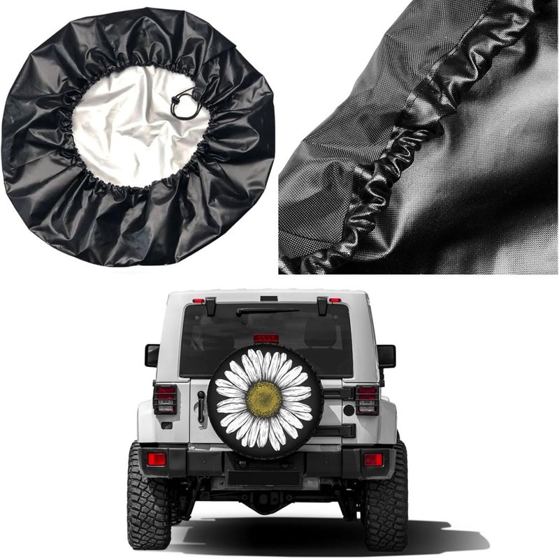 Foruidea Daisy Flower Spare Tire Cover Waterproof Dust-Proof Wheel Tire Cover Fit for Jeep,Trailer, RV, SUV and Many Vehicle 16 Inch - Image 5