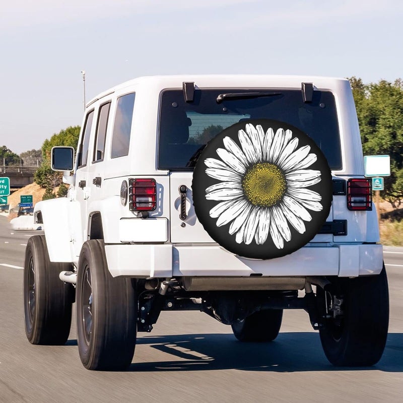 Foruidea Daisy Flower Spare Tire Cover Waterproof Dust-Proof Wheel Tire Cover Fit for Jeep,Trailer, RV, SUV and Many Vehicle 16 Inch - Image 3