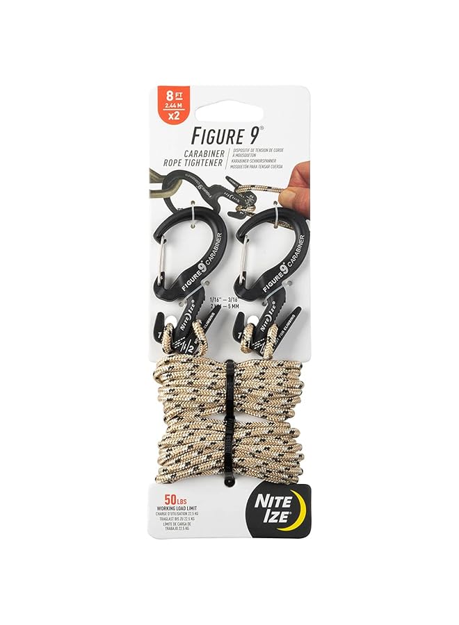 نايت آيز مُشد حبل كارابينر رقم 9 صغير، عبوة من قطعتين مع حبل أسود - Image 2