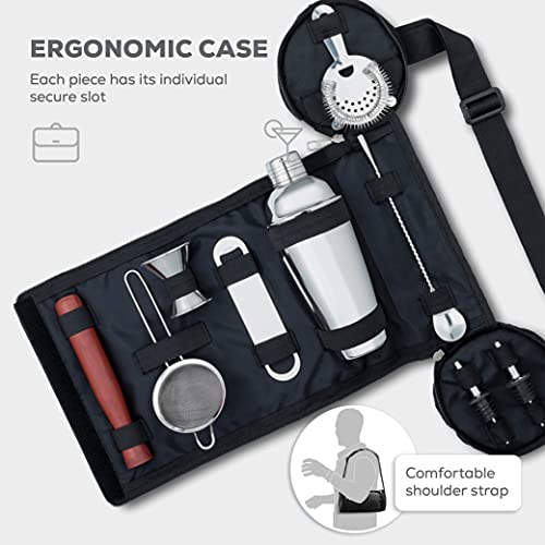 FineDine 10-Piece Cocktail Shaker Set With Travel Bag - Stainless Steel Shaker Set Bartender Kit - Mixology Bartender Kit - Strainer, Muddler, Jigger, Bar Spoon, Bottle Opener, Pour Spouts - Bar Set - Image 5