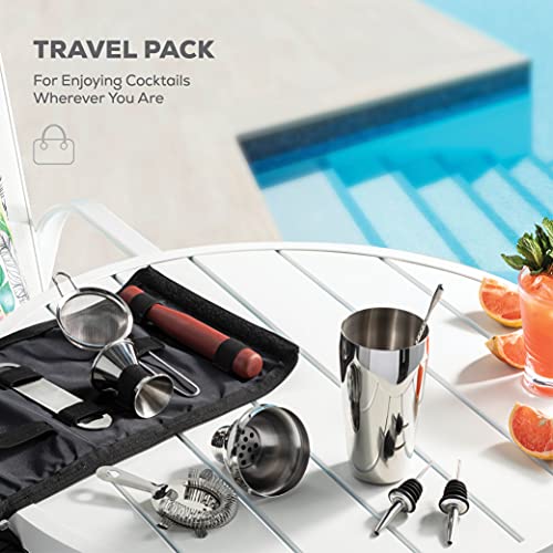 FineDine 10-Piece Cocktail Shaker Set With Travel Bag - Stainless Steel Shaker Set Bartender Kit - Mixology Bartender Kit - Strainer, Muddler, Jigger, Bar Spoon, Bottle Opener, Pour Spouts - Bar Set - Image 2