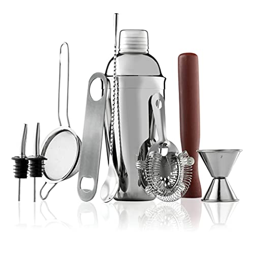 FineDine 10-Piece Cocktail Shaker Set With Travel Bag - Stainless Steel Shaker Set Bartender Kit - Mixology Bartender Kit - Strainer, Muddler, Jigger, Bar Spoon, Bottle Opener, Pour Spouts - Bar Set - Image 1