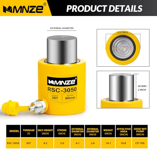 MMNZE 30T 50mm/2" Stroke Hydraulic Cylinder Jack Porta Power Ram Jack Single Acting Lifting Cylinder Retract Automatically for Machinery Ship Bridge Construction - Image 2