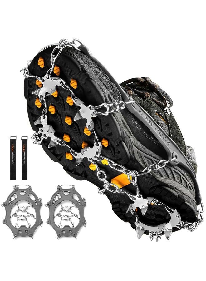 Cimkiz Crampons Ice Cleats Traction Snow Grips for Boots Shoes Women Men Anti Slip 19 Stainless Steel Spikes Safe Protect for Hiking Fishing Walking Climbing Mountaineering - Image 1
