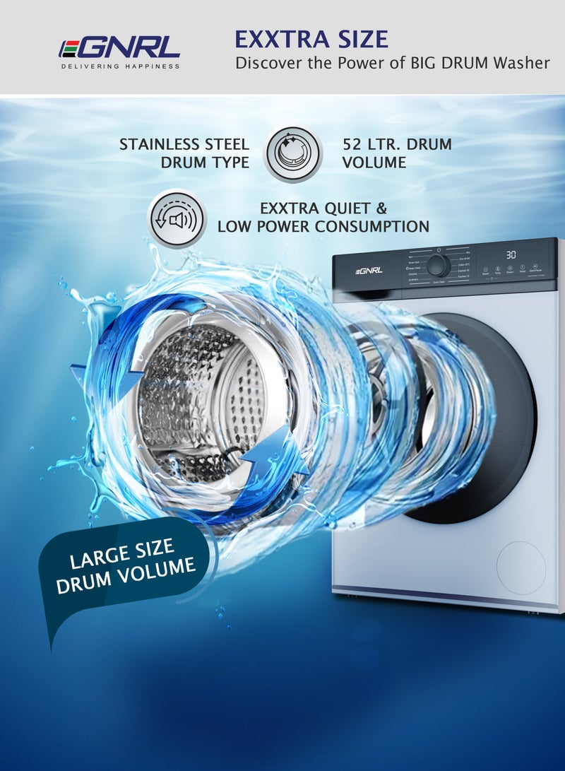 EGNRL 7.5KG Front Load Washing Machine 2025 Model, EGWMFL800, With Inverter BLDC Motor 5 Year Warranty, 5 STAR Energy & Water Consumption, 1200 RPM, 12 Programs (1 Year Brand Warranty) 7.5 kg 1600 W EGWMFL800 White - Image 3