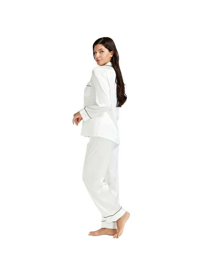 Caprisious Elegant Women’s Satin Pajama Set – Long Sleeve Top & Full-Length Pants Sleepwear