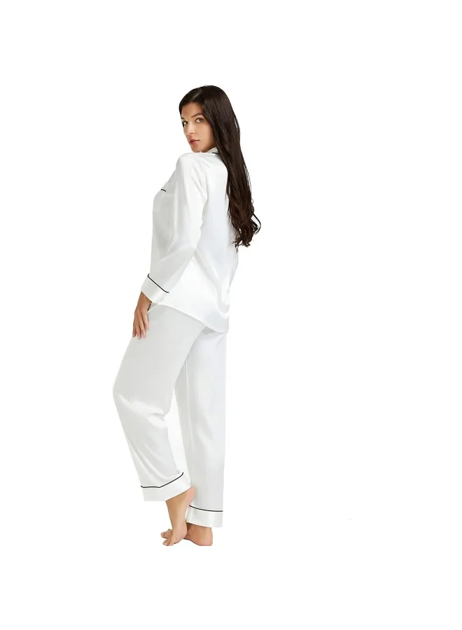 Caprisious Elegant Women’s Satin Pajama Set – Long Sleeve Top & Full-Length Pants Sleepwear