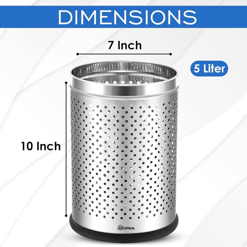 mofna Industries Stainless Steel Perforated Dustbin 7x10 5 Litre For office and home bathroom - Image 3