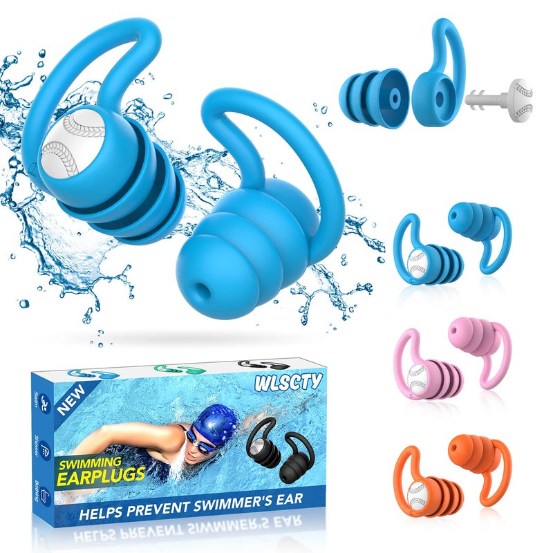 Swimming Ear Plugs Waterproof Earplugs 3 Pairs Silicone Swim Ear Plugs for Adult Kids Water Sports Earplugs for Showering Bathing Surfing Keep Ear Water Out BluePinkOrange One Size