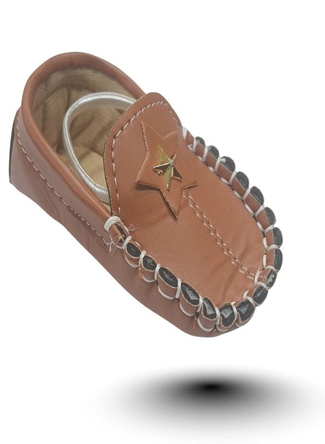 ZORDIK حذاء ZORDIK Soft Baby First Walking Slip-On Formal Loafer Shoes للأولاد من عمر 0-6 أشهر مع بطانة داخلية ناعمة، ومقدمة مغلقة واقية وخفيفة الوزن (BB2-TAN) - Image 1