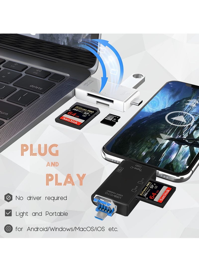 Y&D SD Card Reader, 6-in-1 USB C/Micro/USB Memory Reader Camera Viewer, 3.0 Adapter Used for SD-3C Micro TF SDXC SDHC MMC RS-MMC UHS-I (White) - Image 2