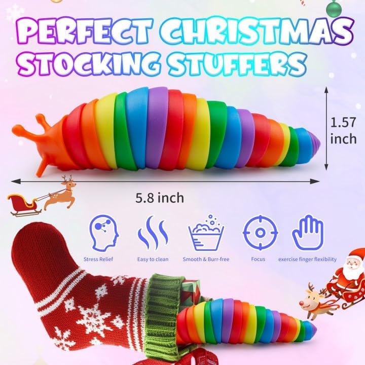 Cevioce Easter Basket Stuffers for Kids 6PCS Slug Fidget Toys Bulk Easter Gifts for Boy Girl Toddler 3 Sensory Figette Worm for Adults Stress Relief for Autism ADHD Autistic Travel Toys A - Image 5