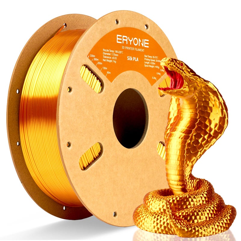 ERYONE Silk PLA Filament for 3D Printer, 1.75mm +/- 0.03mm, 1kg (2.1LBS)/Spool, Liquid Gold - Image 1