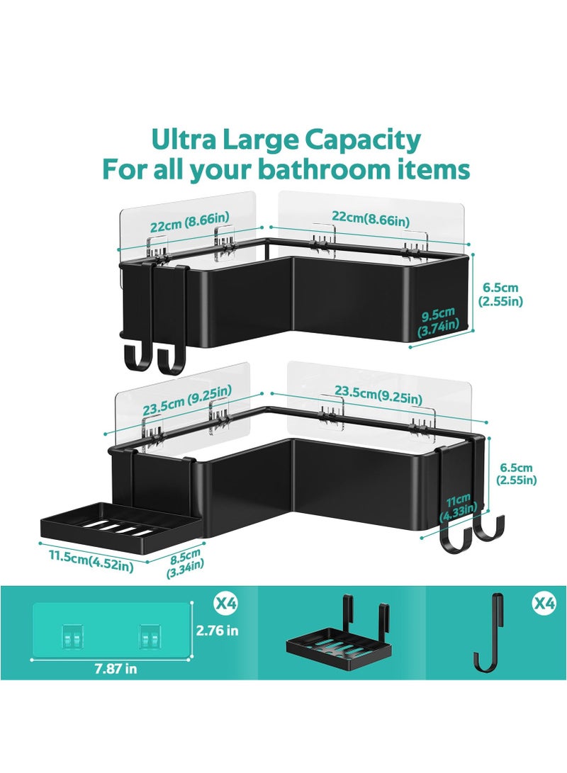 Zikra Corner Shower Caddy, 2 pack Bathroom Shower Organizer with a Soap Holder, Drill-Free Adhesive Shower Shelves with 4 Movable Hooks, Large Capacity, Stainless Steel Rustproof Shower Rack - Image 2