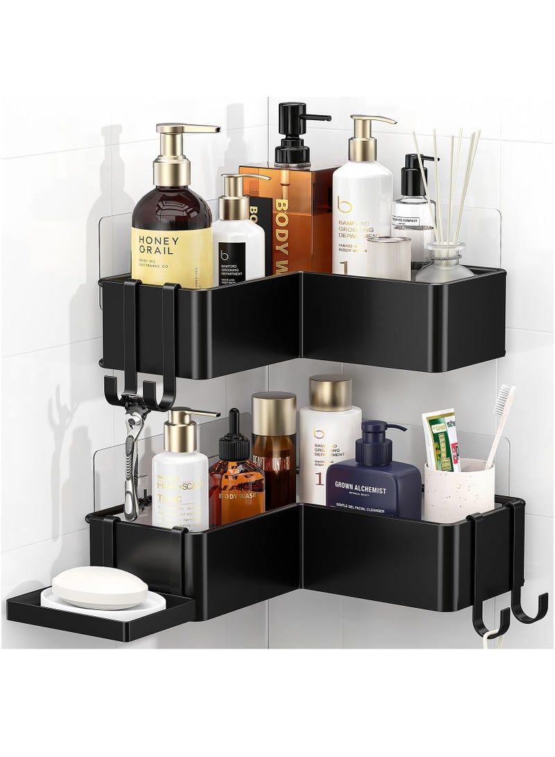 Zikra Corner Shower Caddy, 2 pack Bathroom Shower Organizer with a Soap Holder, Drill-Free Adhesive Shower Shelves with 4 Movable Hooks, Large Capacity, Stainless Steel Rustproof Shower Rack - Image 1