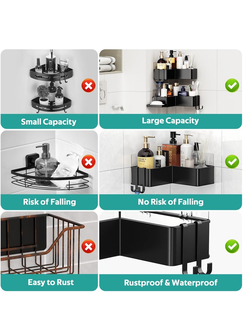 Zikra Corner Shower Caddy, 2 pack Bathroom Shower Organizer with a Soap Holder, Drill-Free Adhesive Shower Shelves with 4 Movable Hooks, Large Capacity, Stainless Steel Rustproof Shower Rack - Image 5