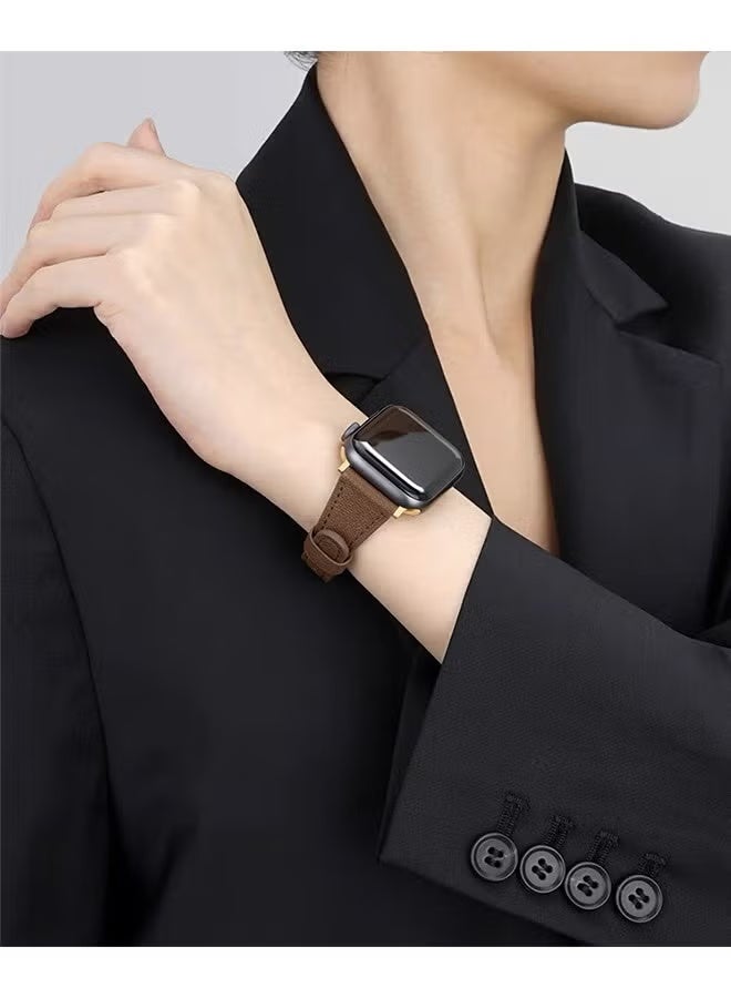 For Apple Watch Leather Band, Compatible with Apple Watch Band 42mm 44mm 45mm 46mm 49mm Women, Top Grain Genuine Leather Strap Thin Watch Wristband for iWatch Series10 9 8 7 6 5 4 3 2 1 SE Ultra 2 Brown