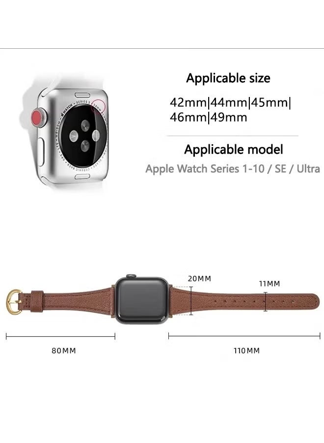 سوار جلدي لساعة أبل، متوافق مع ساعات أبل النسائية بمقاسات 42 مم، 44 مم، 45 مم، 46 مم، 49 مم، مصنوع من الجلد الطبيعي عالي الجودة، مناسب لساعات آي واتش سيريز 10، 9، 8، 7، 6، 5، 4، 3، 2، 1 SE، ألترا 2، بني. - Image 2