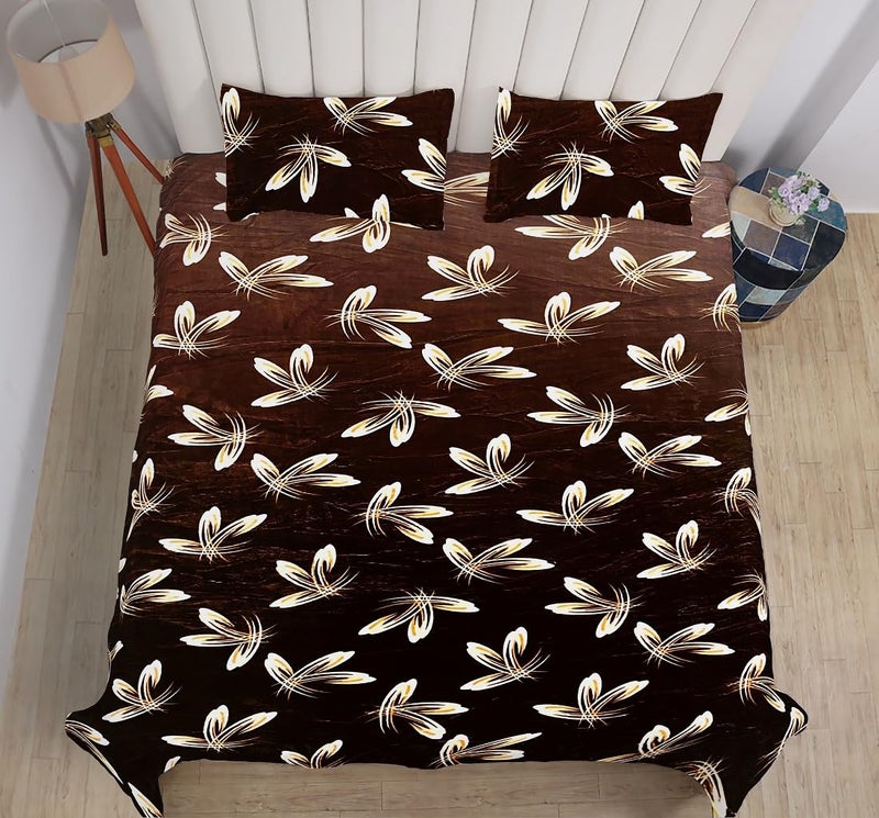 RD TREND RD TREND 300 TC 190 GSM Flannel Warm Bedsheets for Winter Double Flat Size 90 x 100 Inches 2 Pillow Covers 18 x 28 Inches Brown Floral Double Flat  - Image 5