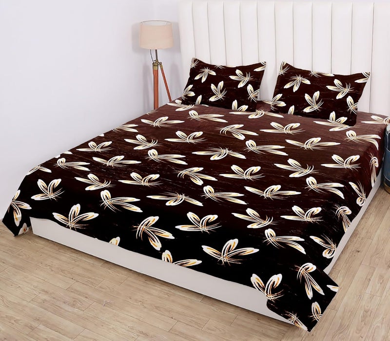 RD TREND RD TREND 300 TC 190 GSM Flannel Warm Bedsheets for Winter Double Flat Size 90 x 100 Inches 2 Pillow Covers 18 x 28 Inches Brown Floral Double Flat  - Image 1