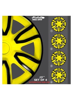 Pistol Pistol Newly arrived Wheel Cover Kit 15'' Inch 4PC Automotive Wheel Hub Wheel Cup / Cap with Universal Snap-On Retention Rings Yellow&Black - WJ5087 BY-15''  - Image 1