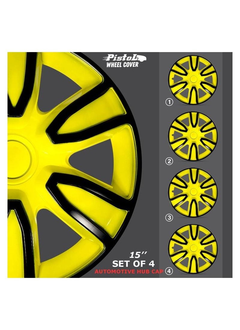 Pistol Pistol Newly arrived Wheel Cover Kit 15'' Inch 4PC Automotive Wheel Hub Wheel Cup / Cap with Universal Snap-On Retention Rings Yellow&Black - WJ5087 BY-15''  - Image 1