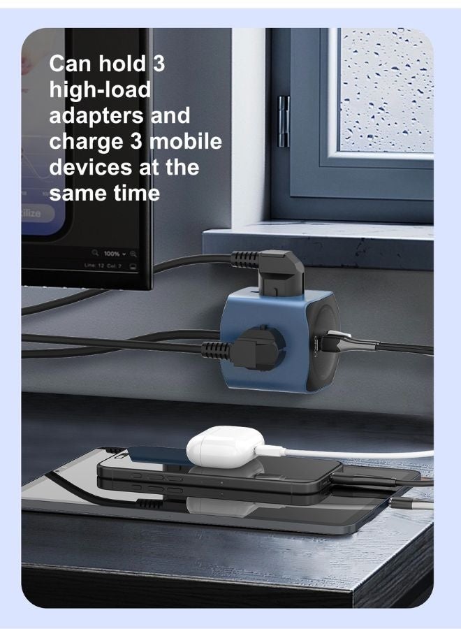 LDNIO مكعب مقبس الطاقة العالمي وكابل التمديد عالي القدرة 2500 واط محطة شحن سريعة مع 3 منافذ USB ذكية للهواتف والأجهزة اللوحية ميزات 3 مقابس AC متعددة المناطق لجميع أجهزة المنزل والمكتب كابل ثقيل ببطول 2 متر مع باب أمان للأطفال لحماية معززة - Image 5