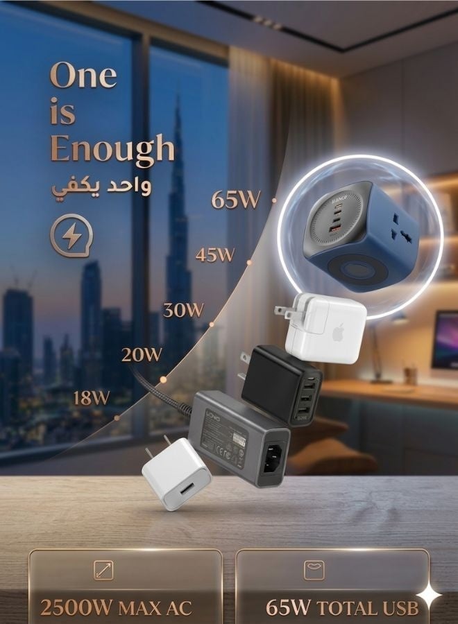 لدنيو وصلة كهرباء مكعب 2500 واط عالية القدرة مع 3 منافذ USB ذكية و3 مخارج كهرباء متعددة الاستخدام، سلك بطول 2 متر مع حماية أمان للأطفال، مشترك كهرباء محول كهرباء اكستنشن كهرباء متعدد المنافذ للاستخدام المنزلي والمكتبي - Image 5