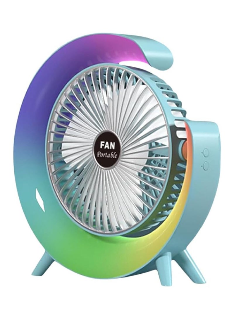 DIGI CORE Desk Fan USB Desk Fan Silent Powerful, Desk Fans with LED Light, 3 Speeds Quiet Cooling & 180° Rotation, 4000mAh Battery Rechargeable Colorful Table Fan For Bedroom Home Office, Blue  - Image 1