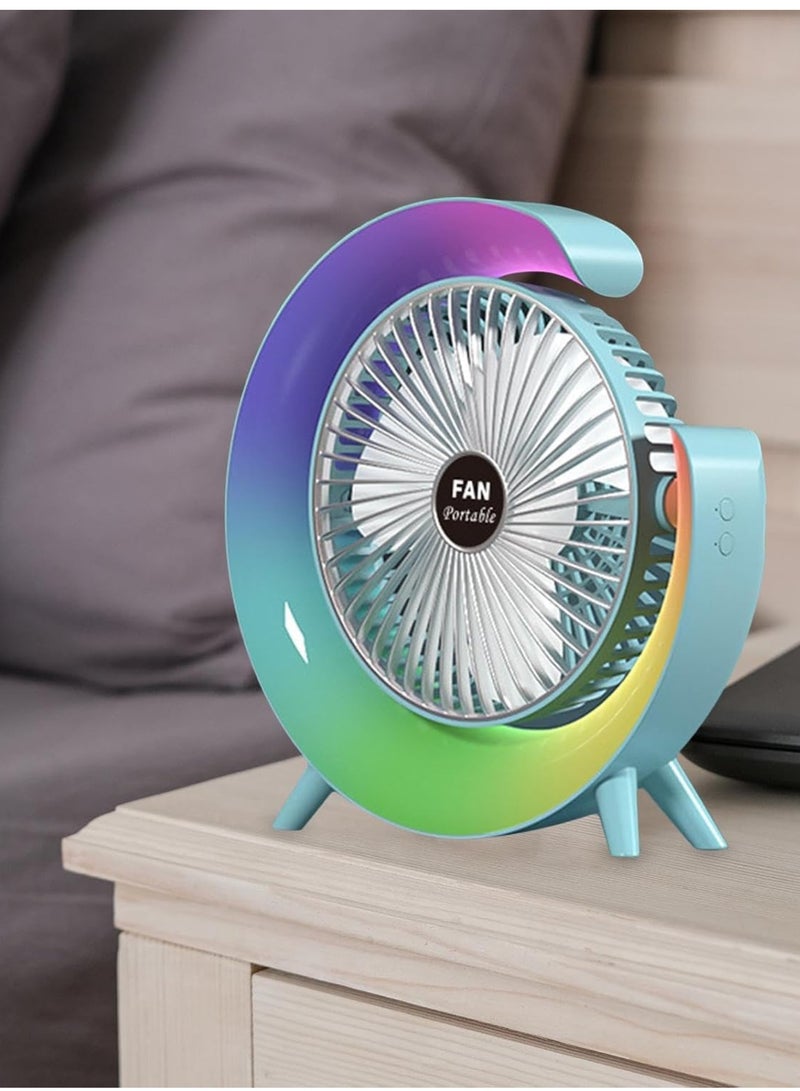 DIGI CORE Desk Fan USB Desk Fan Silent Powerful, Desk Fans with LED Light, 3 Speeds Quiet Cooling & 180° Rotation, 4000mAh Battery Rechargeable Colorful Table Fan For Bedroom Home Office, Blue  - Image 2