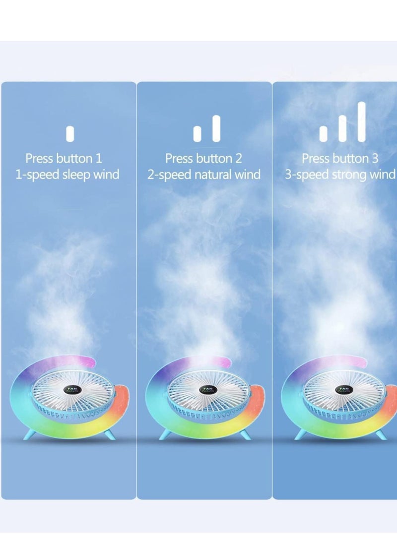 DIGI CORE Desk Fan USB Desk Fan Silent Powerful, Desk Fans with LED Light, 3 Speeds Quiet Cooling & 180° Rotation, 4000mAh Battery Rechargeable Colorful Table Fan For Bedroom Home Office, Blue  - Image 3