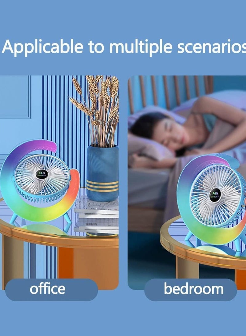 DIGI CORE Desk Fan USB Desk Fan Silent Powerful, Desk Fans with LED Light, 3 Speeds Quiet Cooling & 180° Rotation, 4000mAh Battery Rechargeable Colorful Table Fan For Bedroom Home Office, Blue  - Image 4